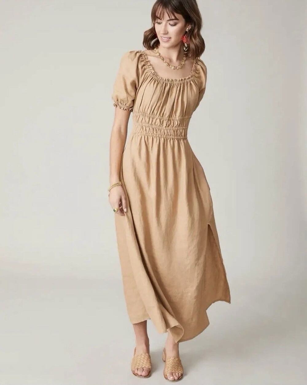 Spartina 449 Madeline Maxi Dress 100% Linen Cottage Core Peasant Boho Small Af6
